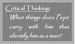 Text Box: Critical Thinking:
What things does Pep� carry with him that identify him as a man?

